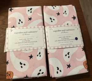 CUPCAKES AND CASHMERE EASY CARE NAPKINS (10) PINK GHOSTS 18 X 18 POLYESTER NIP - Picture 1 of 2