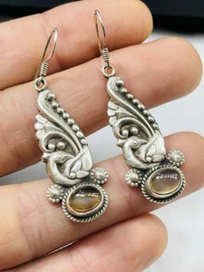 Oriental style silver peacocks earrings earrings with chalcedony(?) - Picture 1 of 5