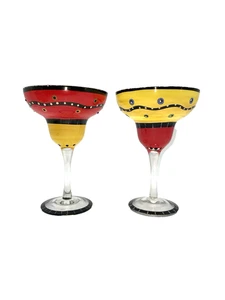 Vintage festliche rot/gelbe schön handbemalte Margarita Gläser 2er Set - Bild 1 von 7
