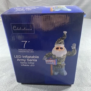 Camuflaje Camuflaje Ejército Militar Papá Noel 7' Alto LED Soplado por Aire Inflable Nuevo - Imagen 1 de 9