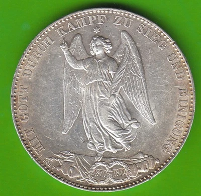 Coin Silver Taler Württemberg Victory Taler 1871 Scarce Uncirculated NSWLeipzig - Image 1 of 3