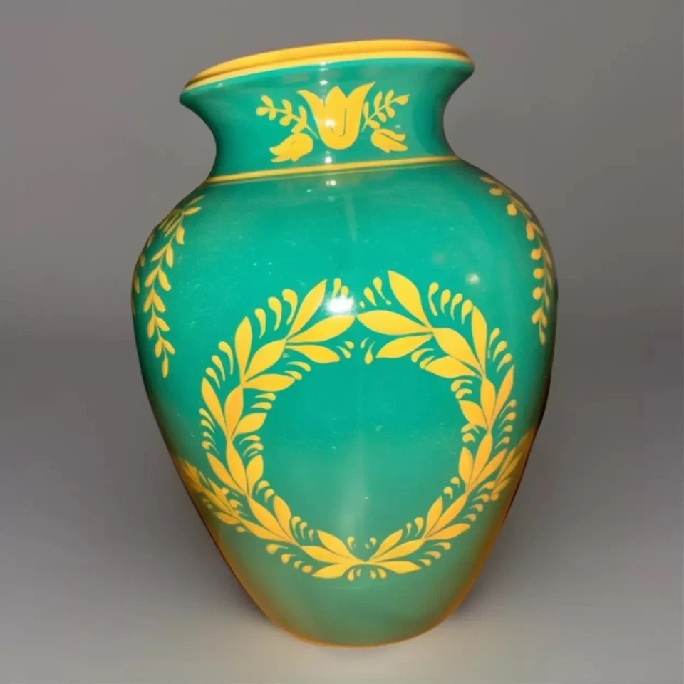 Jarrón italiano de cerámica sin marca de oro verde de 11 pulgadas decorativo antiguo Foto 1 de 4