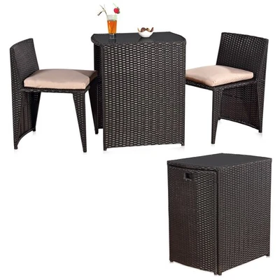 Gartenmöbel 3er Set 2 Sitzhocker + Tisch & Poly Rattan in Schwarz Sitzgarnitur - Bild 1 von 4