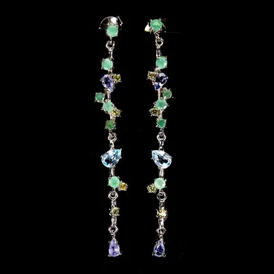 925 Sterling Silver Earrings Pear Sky Blue Topaz Tanzanite Gemstone Jewelry - Image 1 of 4