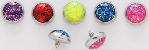 5MM GLITTER DERMAL HEADS 14 GA CHOICE OF 5 COLORS SURGICAL STAINLESS STEEL - Image 1 of 1