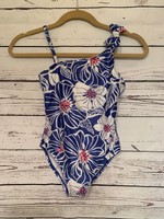 NWT Gymboree Baby Girls Blue Swimsuit Pink Strawberries Ruffle Bow Size 0-3 M