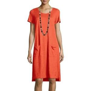 Eileen Fisher Short-Sleeve Round-Neck Pocket Dress. Size XXS. Organic cotton - Picture 1 of 10