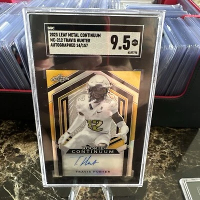 2023 Travis Hunter RC AUTO PSA 9.5 MINT 14/157 Leaf Metal Gold Continuum heisman - Image 1 of 4