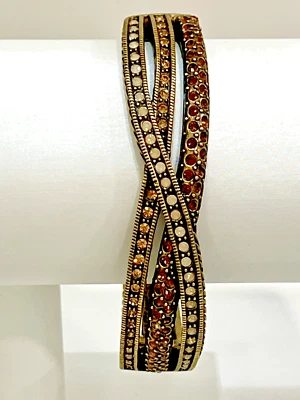 Heidi Daus Multicolored Crystal Crossover Hinged Bronze Bangle Bracelet Size 7.5 - Image 1 of 4