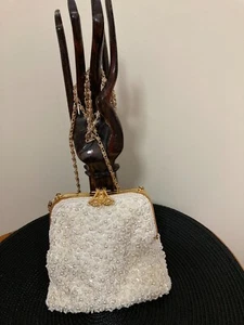 OLGA BERG lined Ivory Pearl Beaded Clutch-Shoulder Evening Bag Feature snap - Picture 1 of 10