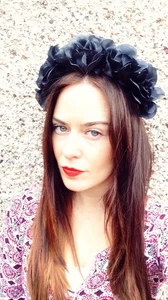 Black Floral Flower Headband Crown handmade Goth HairBand Festival Wedding **UK* - Picture 1 of 10