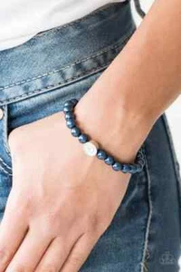 Paparazzi "Follow My Lead" Blue Pearl & White Rhinestone Beaded Stretch Bracelet - Picture 1 of 2
