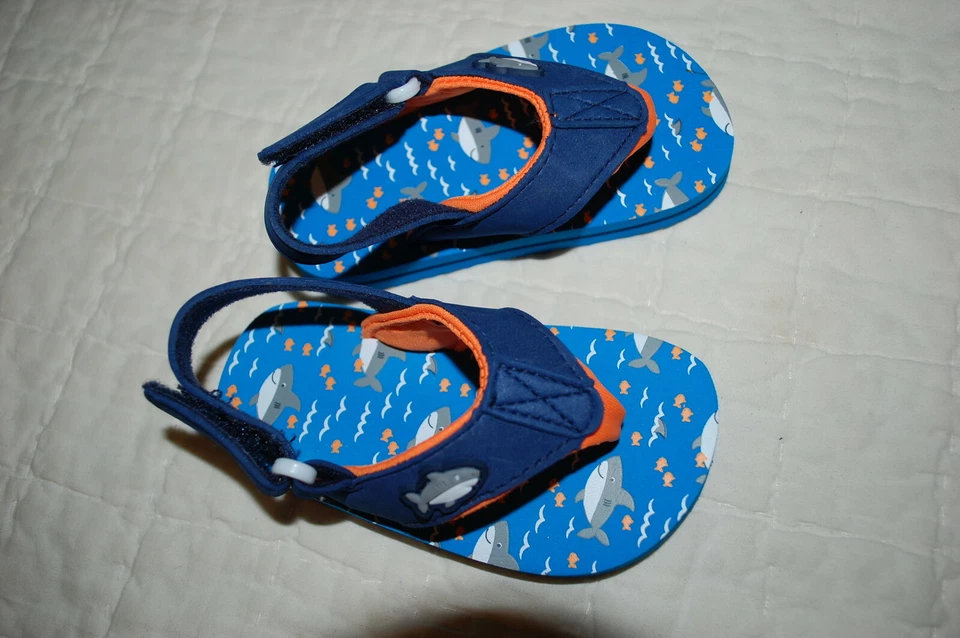 Baby Boys Shoes BLUE SHARK FLIP FLOPS Soft Strap ANKLE STRAP Size 6 - Image 1 of 1