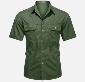 Mens Lapel Short Sleeve Summer Military Army Tactical Shirt Outdoor Casual M-5XL - Picture 1 of 23