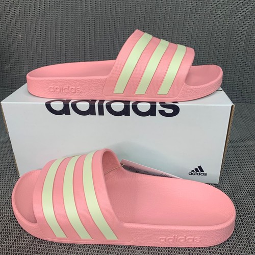 Adidas Adilette Aqua da donna taglia 10 slide rosa e righe bianche sporche