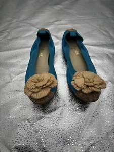 Chanel Turquoise/Cork Leather Camellia Ballet Flats Sz 39.5 Vintage - Picture 1 of 5