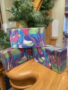 Handcrafted Swirl Soap Bar Red, Purple, Aqua - Picture 1 of 4