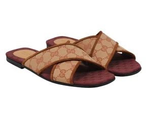 Gucci Senior Ruggine Cross Strap Sandalen Gr. 36,5 US6,5 Rot Braun Canvas Slide - Bild 1 von 9