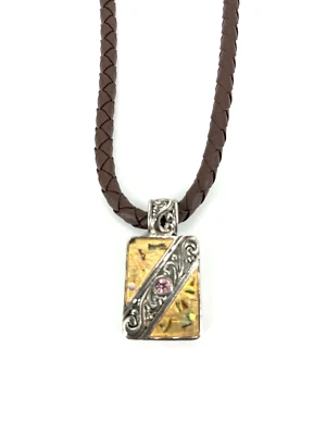 Collar Brighton Vintage Cuero Colgante Plata Rosa Piedra Tamaño Ajustable Foto 1 de 3