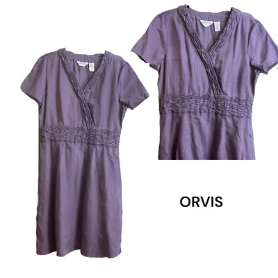 Vestido ORVIS para mujer talla 14 púrpura lino midi manga corta línea A cuello en V Foto 1 de 4