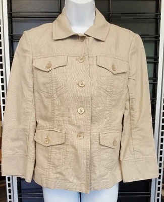 Chaqueta Blazer Ann Taylor Talla 2 Beige Mezcla Algodón Pana Sutil Bolsillo Botón Foto 1 de 4