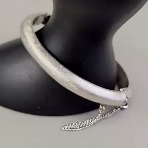 Trifari Hinged Bangle Bracelet Vtg Brushed Silver Tone Safety Clasp - Picture 1 of 14