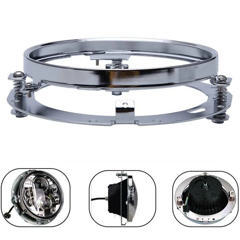 Chrome 7" Inch Led Headlight Bracket Round Ring for Harley Davidson Motorcycle - Image 1 of 4