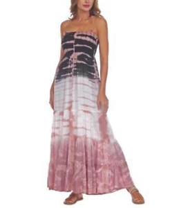 Raviya Women's Black Ivory Tie Dye Strapless Swim Cover Up Maxi Dress Size XL - Picture 1 of 2