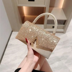 Chain Shoulder Bags Gold Sequin Handbags Banquet Clutch for Wedding Party - Picture 1 of 10