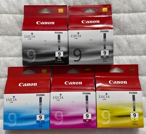 Canon PGI-9 Photo Black Cyan Magenta Yellow Gray Ink Genuine Sealed Retail Boxes - Picture 1 of 11