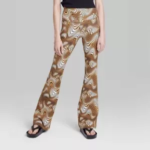 Wild Fable Women's Size XS/XXS Brown Groovy Swirl High-Waisted Flare Leggings - Picture 1 of 37