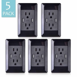 Cargador USB de pared toma de receptáculo enchufe de 15 amperios listado por UL negro con panel paquetes de 5 - Imagen 1 de 11