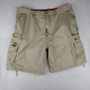LRG Surplus Cargo Shorts Mens 44 Beige Khaki Multi Pocket Zip Drawstring Leg - Picture 1 of 17