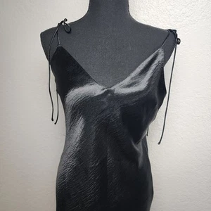 Victoria's Secret Dress Medium Slip Babydoll Black Satin Maxi Tie Cocktail Retro - Picture 1 of 14