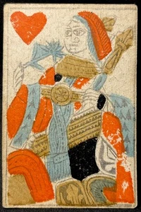 18th Century Historic Queen of Hearts Woodblock Antique Historical Playing Card - Picture 1 of 19