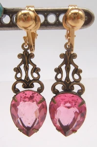 DE COLECCIÓN SADIE VERDE CLIP EN PENDIENTES TONO DORADO COLGANTE ROSA PÚRPURA CRISTAL PIEDRA - Imagen 1 de 7