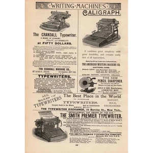 Antica pagina pubblicitaria stampa da scrivere 1891 - Crandall e altro - Foto 1 di 1