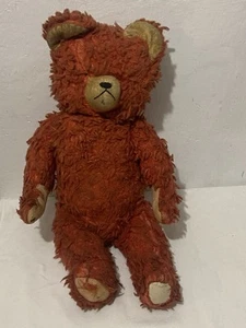 Seltener großer alter Teddy Rot DDR Stroh Gefüllt H 55 cm - Picture 1 of 4
