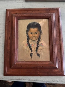 Vintage Framed Native American Girl Portrait Original Pastel Dorothy Oxborough - Picture 1 of 7