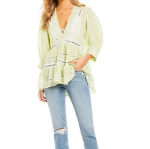 Top túnica Free People verde lima boho bordado babydoll campesino cottagecore - Imagen 1 de 9