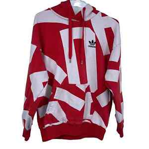 Red & White Adidas All Over Spellout Hoodie Sweatshirt Small