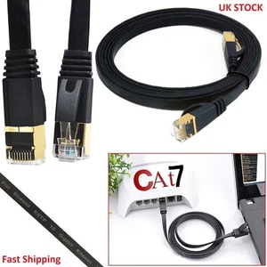 Cable Ethernet de red RJ45 Cat7 dorado ultra delgado plano 10 Gbps SSTP LAN plomo negro - Imagen 1 de 7