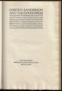 JOHN HENRY NASH Cobden-Sanderson and the Doves Press 1929 - Bild 1 von 5