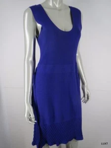 Milly Knit Sweater Dress Sz L Purple Ribbed Sleeveless Belted Sexy Sheath Shift - Picture 1 of 11