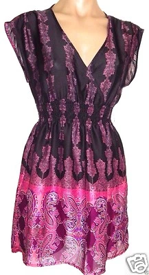 NUEVO Lily White S, Pequeño Cintura Elástica Túnica Top Camisa Blusa Paisley Multicolor Foto 1 de 3