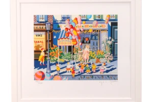 HIRO YAMAGATA "Flower Shop" Silkscreen Print Autograph H 19.4 x W 20.8 x D 0.7in - Picture 1 of 13