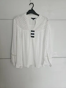 White Dotted Lightweight Crew Clothing Ladies Blouse Lace Elements Size 18 - Picture 1 of 12
