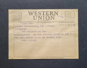 Stan Musial 1954 Cardenales de San Luis Western Union Telegrama 5 jonrones en un día - Imagen 1 de 5