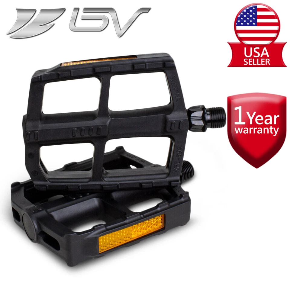 BV Bicycle Universal Bike Pedals 9/16" Urban Boron Steel Non-Slip Ball Bearing - Image 1 of 4