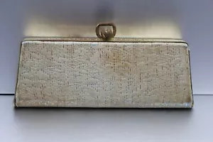 Vintage Eyeglasses Case Holder Gold Thread Clamshell Kiss Lock Change Purse - Picture 1 of 4